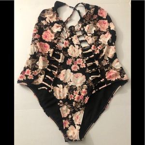 Floral Detailing Cut Out One Piece Swimsuit